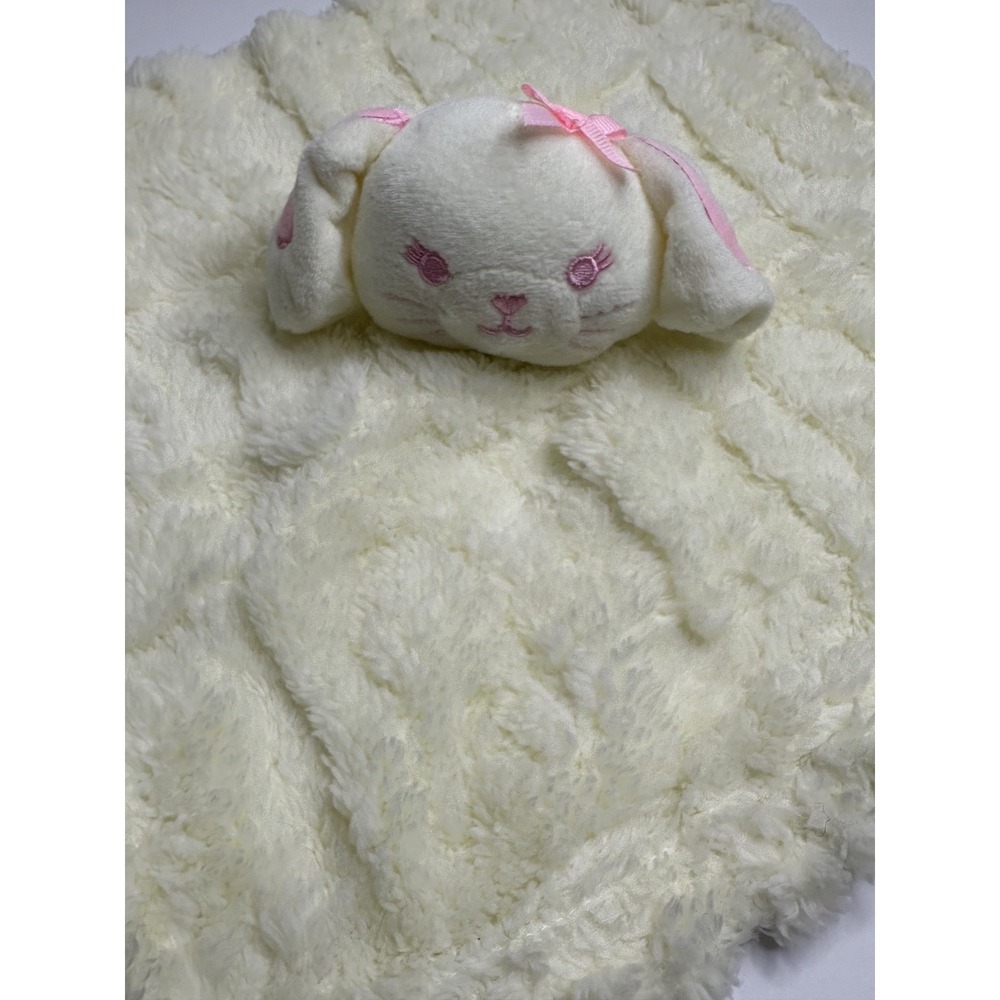 Baby Security Blanket Bunny Rabbit Cream Pink Lovey 12x12 Furry soft ivory